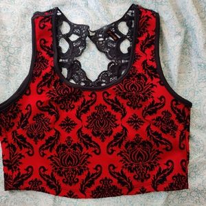 Red crop top with crocheted lace back